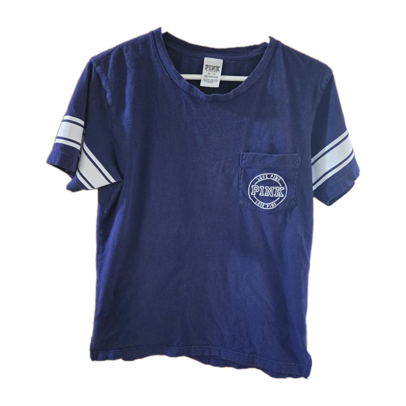 Victoria's Secret Pink Women's Size XS Blue Cotton Crew Pocket T-Shirt
