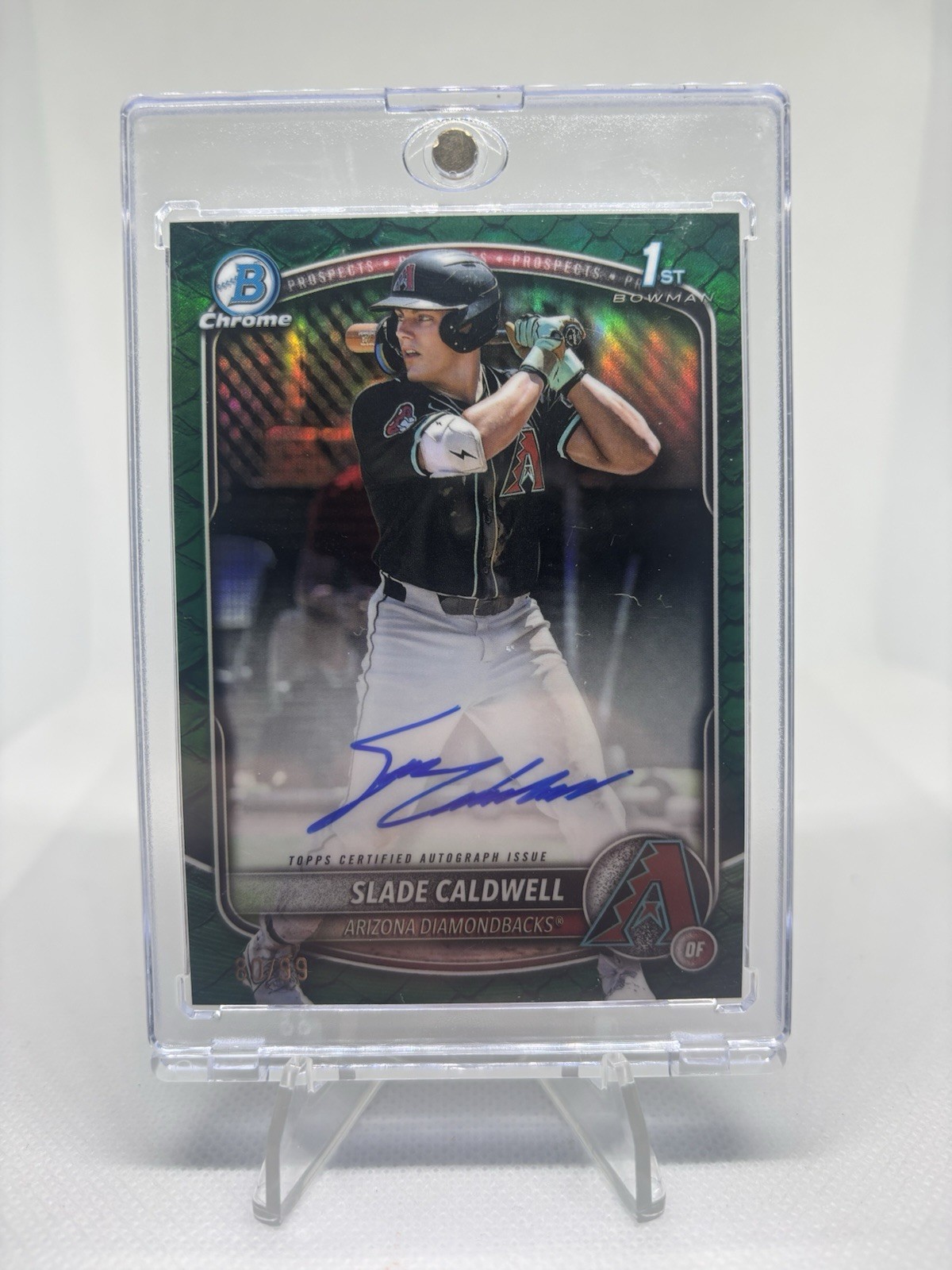 2025 Bowman Slade Caldwell Chrome Auto Reptilian Green Refractor 1st #/99