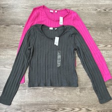 Gap Kids Ribbed Long Sleeve Top Girls XL 12 Lot of 2 Pink Black NWT