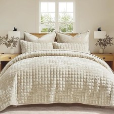 RECYCO Velvet Quilt Set Cal King 3PC Oversized Luxury Soft Bedspread Coverlet