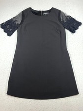 Lulus Shift Dress Womens Medium Black Stretch Lace Sleeve Round Hem Back Zip