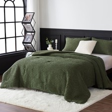 Reversible Chenille Cotton Twin Size Comforter Sets, Luxury Textured Stripe M...