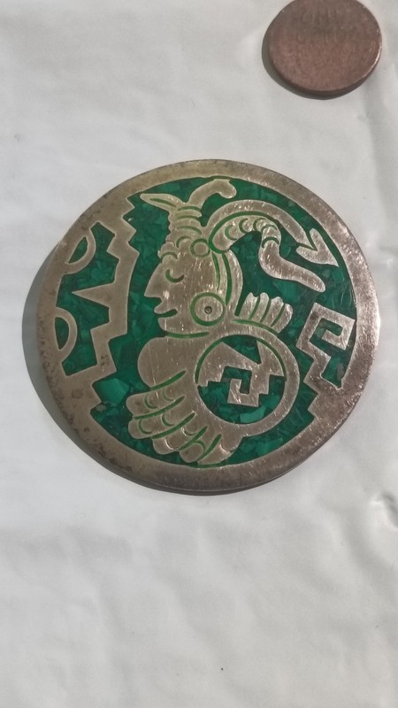 VTG signed TM223 29.14 g sterling silver malachite inlayed Warrior pin/pendant