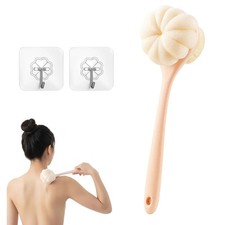Back Scrubber for Shower, Loofah with Handle and 2 Hooks, Pink Shower Brush f...