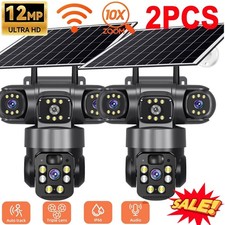 2x 3 Lens 12MP Solar Battery Home Security Camera Outdoor Wifi Wireless PTZ CCTV