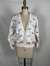 Vintage 80s/ 90s Care Isle Knits Cotton Ramie Floral V-Neck Cardigan Sz M