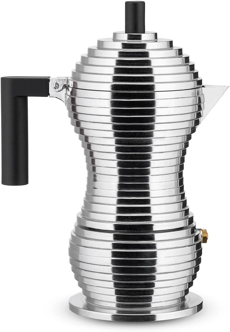 Alessi MDL02/3 B Pulcina 3 Cup Stovetop Espresso Maker Moka Pot Aluminum Black