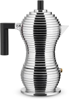 Alessi MDL02/3 B Pulcina 3 Cup Stovetop Espresso Maker Moka Pot Aluminum Black