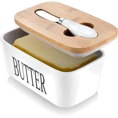 Butterdose Keramik mit Messer Deckel Silikon Dichtung Weiß Küchenzubehör