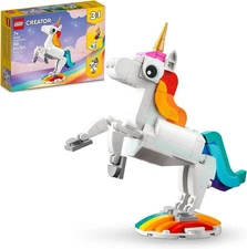 LEGO Creator 3 in 1 Magical Unicorn Toy, Transforms to Seahorse to Peacock, Rain