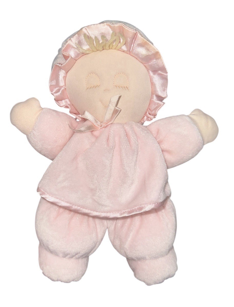 Eden Pink Soft Sleeping Baby Doll Plush Blonde Yarn Hair Bonnet