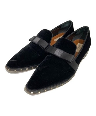 VALENTINO GARAVANI Studded Velvet Ribbon Flat Shoes NW2S0B07VEW EU38.5 US8 Black