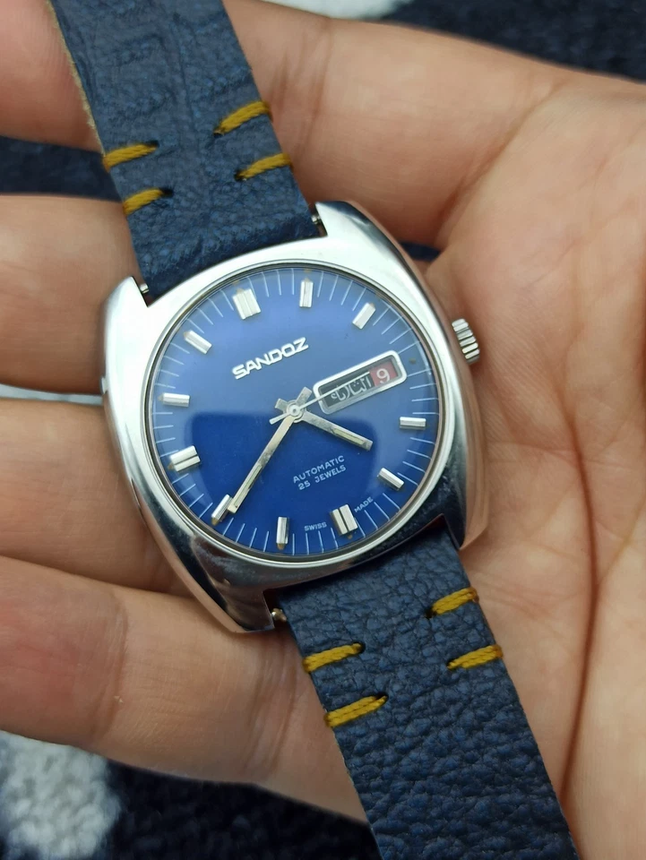 Reloj Pulsera Estilo Informal Sandoz Esfera Azul Elegante Suizo De Colección Foto 2 de 4