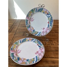Lynn's China Dinner Plate Stoneware Floral Border Oven Proof Set Of 2