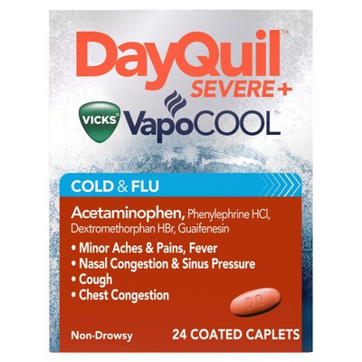 DayQuil Severe+ Vicks VapoCool Cold and Flu Non-Drowsy Coated Caplets 24 Count