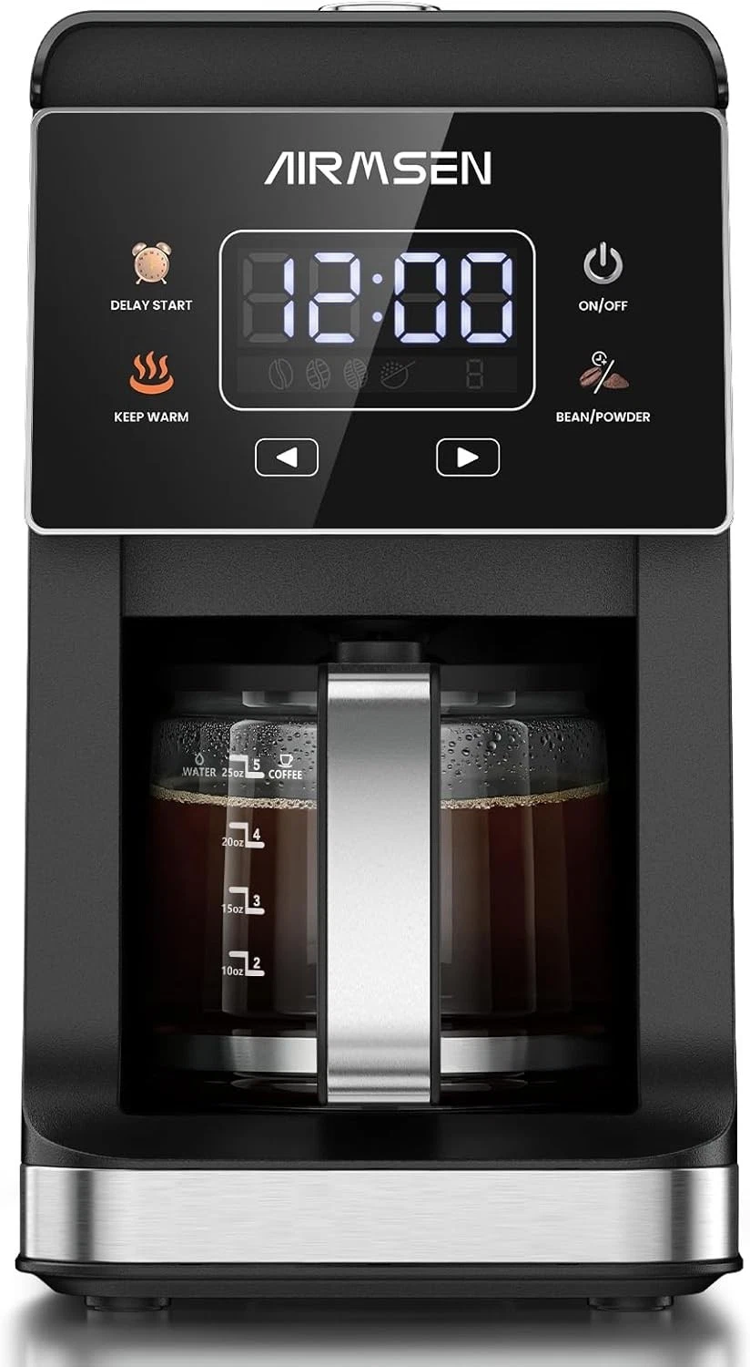 Airmsen Grind & Brew Coffee Maker 5-Cup Programmable Coffee Machine, Light Use