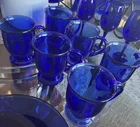6 Vintage Anchor Hocking Cobalt Blue Glass 5" Footed Pedestal Coffee Mug 16oz
