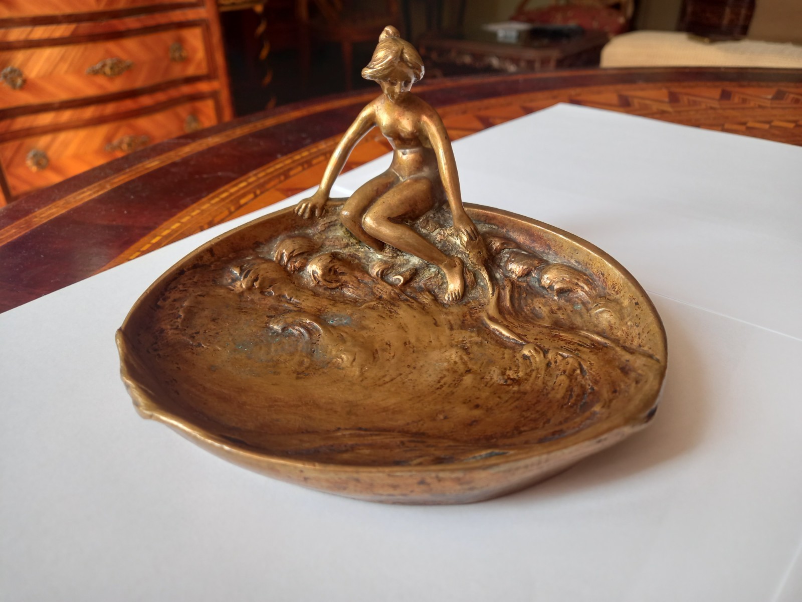 Jugendstil Cast Bronze Berndorf Nude Dish Signed O.Silber 1900s
