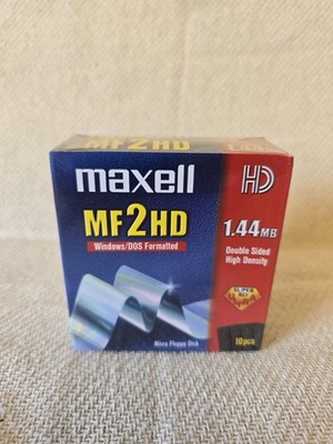 Maxell MF2HD 1,44mb Double Sided Pack 10 Micro Floppy Discs. Nagelneu Versiegelt.