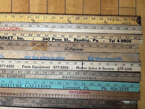 Lot of 14 Vintage Wooden Yardsticks With Advertising Local NY, CT, PA - Picture 9 of 12