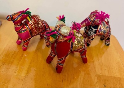 Rajasthani Indian Folk Art Handmade Stuffed Animals - 4  Tall - Set of 3