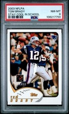 TOM BRADY 2003 TOPPS NFLPA STAY COOL IN SCHOOL PATRIOTS PSA 8 RARE WHITE BORDER
