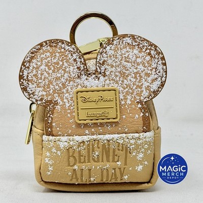 Disney Park Loungefly Mickey Ears Beignet All Day Mini Backpack Keychain Charm