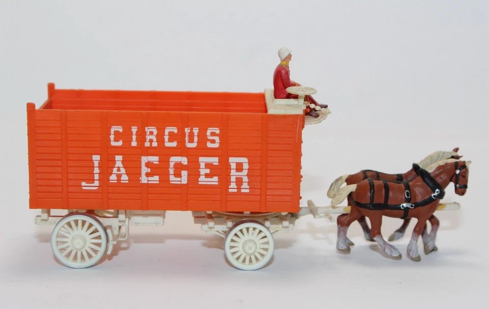 hf1462, Alte Preiser Figuren 2er Gespann Kutsche Zirkus Jäger TOP aber. H0 1:87 - Bild 3 von 4