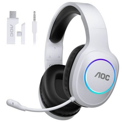 Limited Time Offer-Wireless Headset RGB Backlight USB Boom Mic Over-Ear White