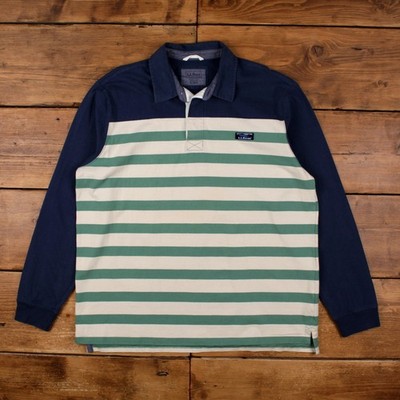 LL Bean Rugby Shirt XL Herren 00s blau gestreift Langarm Preppy Outdoor Freizeit