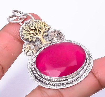 Ruby Simulated 925 Silver Tree Of Life Pendant 2.15'' P881940, Christmas Gift