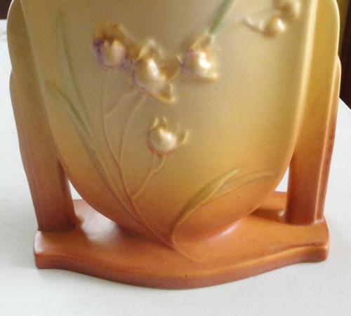 Vintage Roseville 858-8 Ixia Keramik Vase Art Deco gelb orange/braun 30er Jahre - Bild 3 von 12