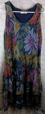 Tempo Paris Boho Blue Floral Sleeveless Layered Hem Dress, Sz. L