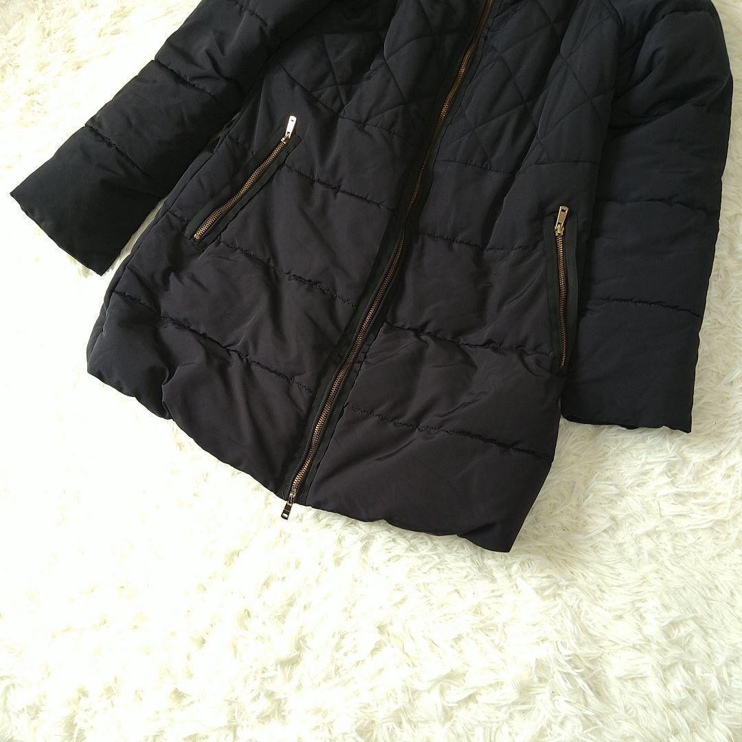 ZARA BASIC Fur Hooded Down Jacket M Quilting Black - image 5