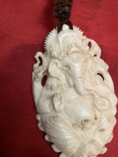 Old Carved Bovine Bone Ganesh Pendant ( Hand Carved) With Bead Necklace Stunning