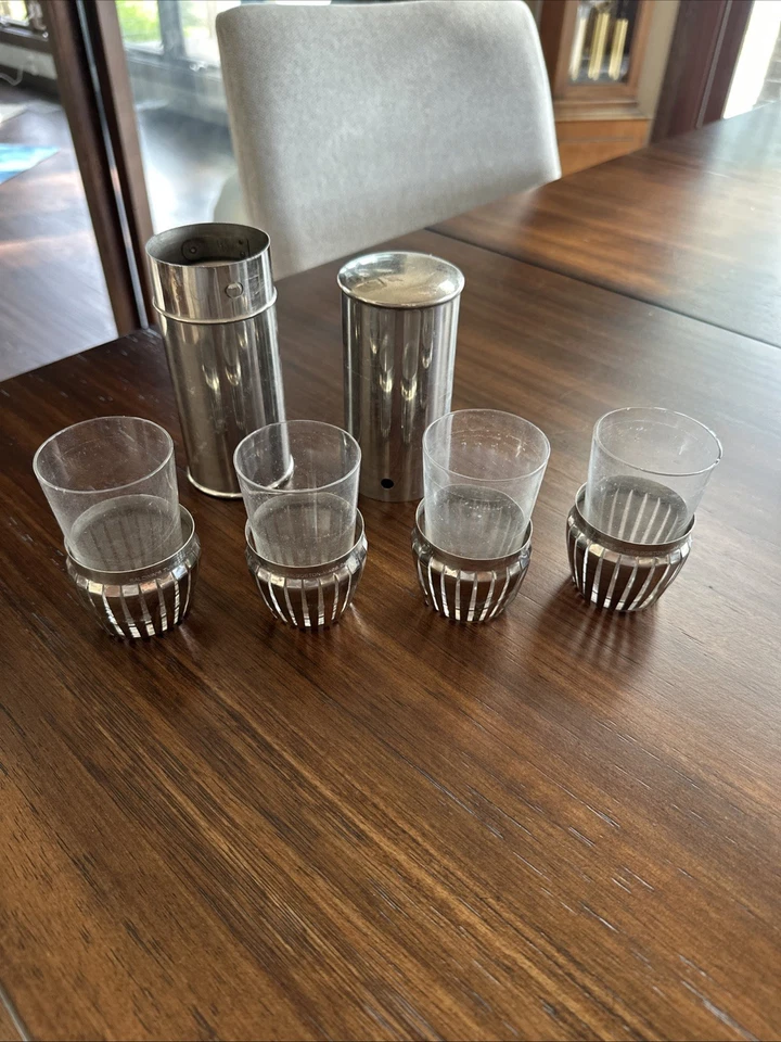 Portavasos Baldwin's Antiguo Muy Genial, Tubo Cromo Art Deco con Vasos Foto 4 de 4