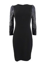 Calvin Klein Women's Embellished Puff-Sleeve Sheath Dress (2, Black)