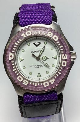 Quiksilver Watch Quartz Silver White Dial Purple Rotating Bezel New Battery