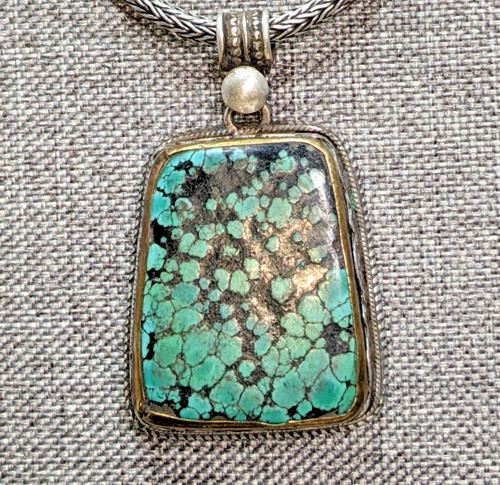 Vintage 925 Silver Turquoise Tribal Tibetan Necklace Pendent Belly Dance