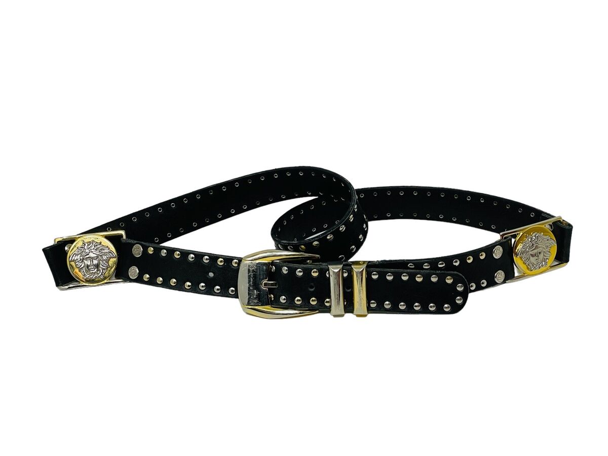 Vintage 90's GIANNI VERSACE Black Leather Studded Medusa Vintage 90's GIANNI VERSACE Black Leather Studded Medusa