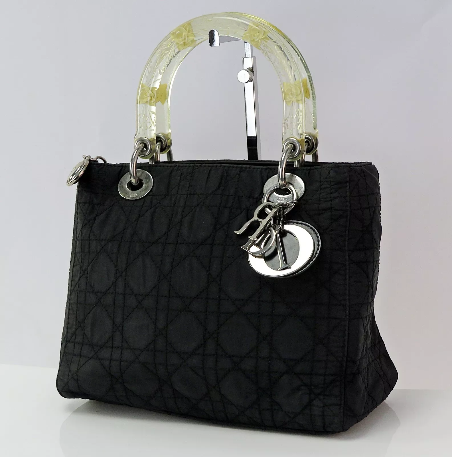 Authentique sac à main CHRISTIAN DIOR noir matelassé nylon Lady Dior #58765