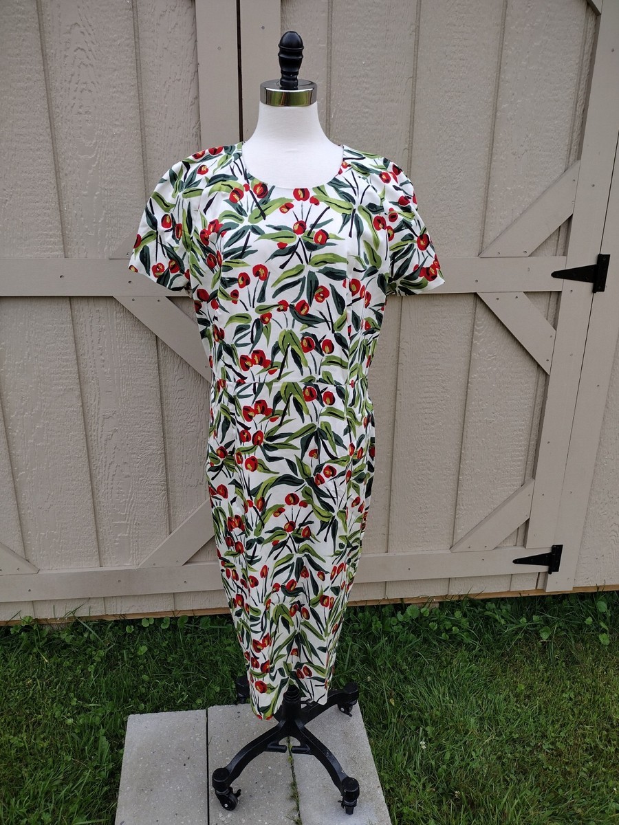 Lk Bennett Susie Ivory Cherries Print Cotton Pencil Dress Size 16