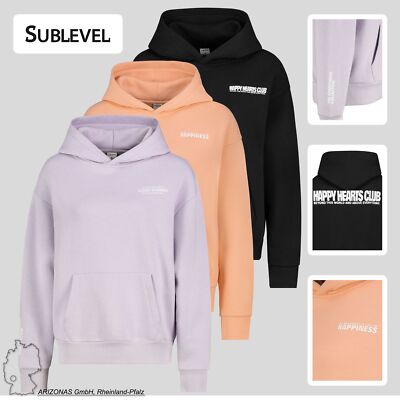 SUBLEVEL Damen Hoodie Ärmeldruck Happy Hearts Club Unisex Kapuzenpullover