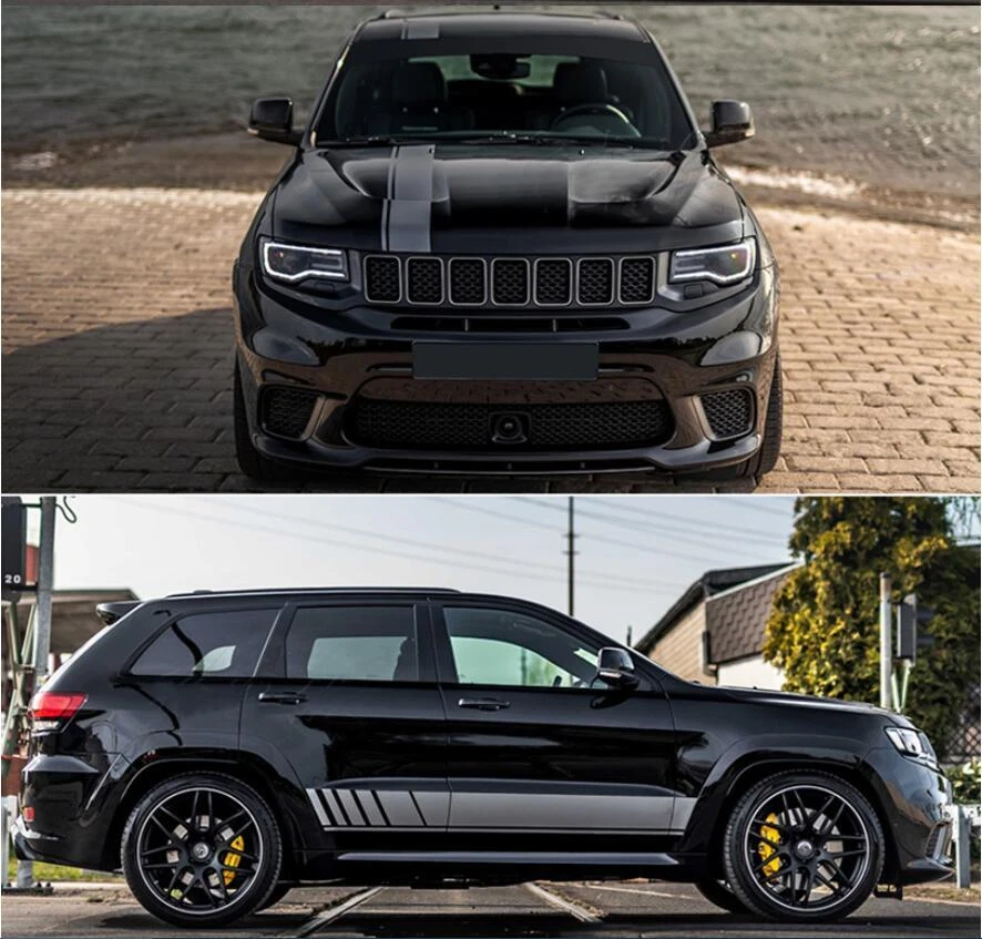 Kit de calcomanías deportivas a rayas para techo de carreras de capó de auto para Jeep Grand Cherokee Foto 2 de 4