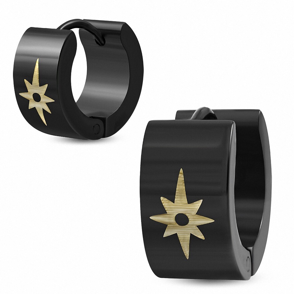 7mm Black Two-Tone Stainless Steel Huggie Hoop Earrings with Imp Finish