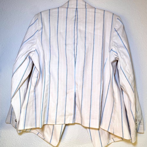 NUEVO CON ETIQUETAS Chaqueta Blazer Loft Lino Rayas Manga Larga Recortada Botón Único Crema 16 - Imagen 7 de 12