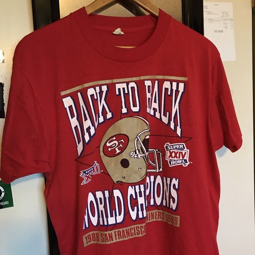 T-shirt vintage 1989 San Fransisco 49ers dos à dos champions étoiles écran - Photo 1/4