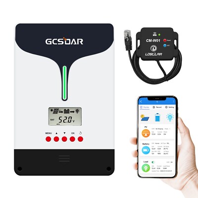 60A Solar Charge Controller+WiFi Adapter, 12V/24V/48V Automatic Maximum PV 150V