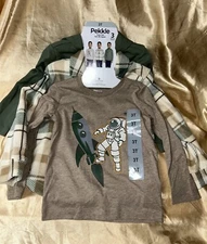 3-Piece-Set : PEKKLE Boys size 3T Hoodie Button-Down & Hoodie Shirt Clothing Set