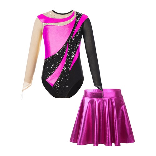 Kids Girls Dance Leotards Leotard Bodysuit Color Jumpsuit Contrast Costume Mesh - Picture 6 of 58